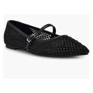 Nine West Breen Mary Jane Black Rhinestone Encrusted Mesh Flat Shoe 9.5 NWT